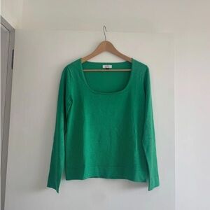 Galeries Lafayette Top Long Sleeves Light Sweater Tee-shirt Green L Large New